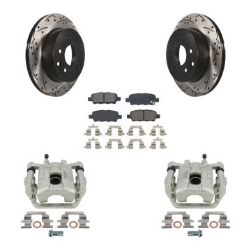 Rear Brake Coat Caliper Drill Slot Rotors Semi-Metallic Pad Kit For Nissan Rogue X-Trail KCD-100609S