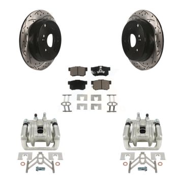 Rear Disc Brake Coated Caliper Drill Slot Rotor Ceramic Pad Kit For Honda CR-V Acura RDX KCD-100610C