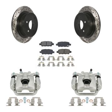 Rear Brake Coated Caliper Drill Slot Rotors Semi-Metallic Pad Kit For Nissan Sentra Juke KCD-100610S