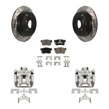 Rear Disc Brake Coated Caliper Drill Slot Rotor Ceramic Pad Kit For Honda CR-V Acura RDX KCD-100611C