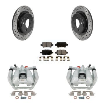 Rear Brake Caliper Drill Slot Rotor Semi-Metallic Pad Kit For Buick LaCrosse Regal TourX KCD-100611P