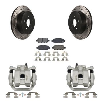 Rear Brake Coated Caliper Drill Slot Rotor Semi-Metallic Pad Kit For Nissan Murano Quest KCD-100611S