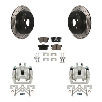 Rear Disc Brake Coated Caliper Drill Slot Rotor Ceramic Pad Kit For 2005-2006 Honda CR-V KCD-100612C