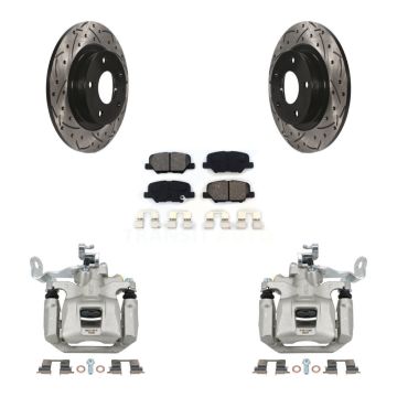 Rear Brake Coated Caliper Drilled Slot Rotor Semi-Metallic Pad Kit For 2014-2015 Mazda 6 KCD-100612S
