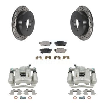 Rear Brake Caliper Drill Slot Rotor Semi-Metallic Pad Kit For 2001-2006 Hyundai Santa Fe KCD-100613P