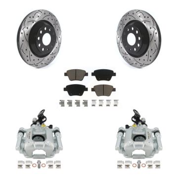 Rear Brake Caliper Drilled Slot Rotor Ceramic Pad Kit For Volkswagen GTI Audi A3 Quattro KCD-100614C