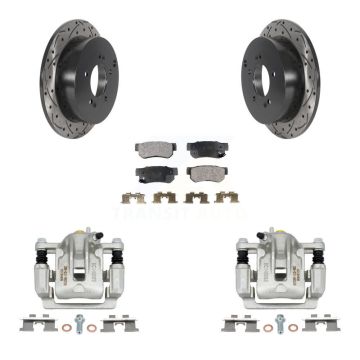 Rear Brake Coated Caliper Drill Slot Rotors Semi-Metallic Pad Kit For Hyundai Tucson Kia KCD-100614P