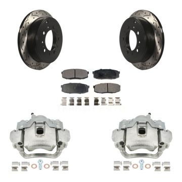 Rear Brake Caliper Drill Slot Rotors Ceramic Pad Kit For Lexus LX570 Toyota Land Cruiser KCD-100614T