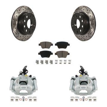 Rear Brake Coat Caliper Drill Slot Rotors Ceramic Pad Kit For Volkswagen Audi A3 Eos GTI KCD-100615C