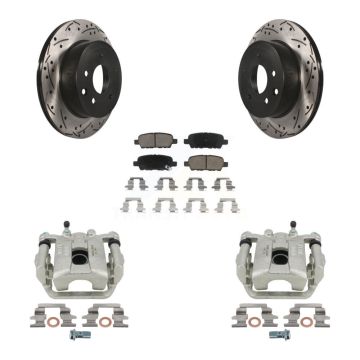 Rear Brake Coat Caliper Drill Slot Rotor Ceramic Pad Kit For Nissan Rogue X-Trail Select KCD-100617C