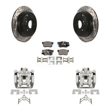 Rear Brake Coat Caliper Drill Slot Rotors Semi-Metallic Pad Kit For Honda CR-V Acura RDX KCD-100617P