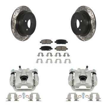 Rear Disc Brake Coated Caliper Drilled Slot Rotor Ceramic Pad Kit For Nissan Sentra Juke KCD-100618C