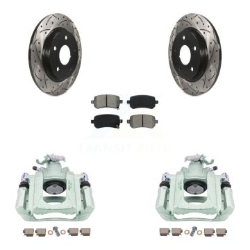 Rear Brake Caliper Drill Slot Rotor Semi-Metallic Pad Kit For Dodge Grand Caravan Town & KCD-100618S