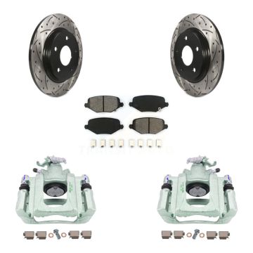 Rear Disc Brake Coated Caliper Drilled Slotted Rotor & Semi-Metallic Pad Kit For Ram C/V KCD-100619S