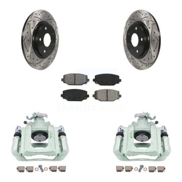 Rear Disc Brake Coated Caliper Drilled Slotted Rotor & Semi-Metallic Pad Kit For Ram C/V KCD-100620S