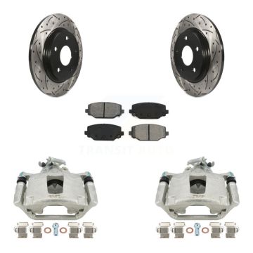 Rear Brake Coated Caliper Drill Slot Rotor Semi-Metallic Pad Kit For Dodge Grand Caravan KCD-100621S