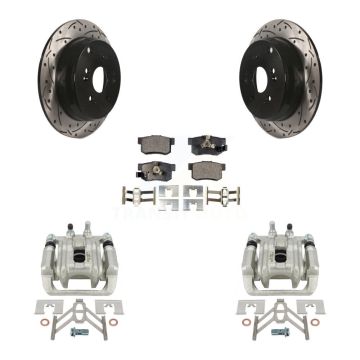 Rear Disc Brake Coated Caliper Drill Slot Rotor Ceramic Pad Kit For Honda CR-V Acura RDX KCD-100621T