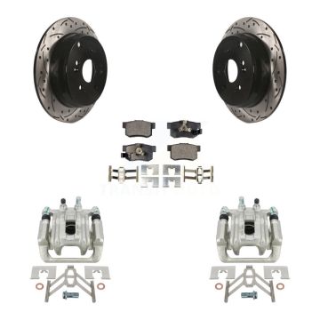 Rear Disc Brake Coated Caliper Drill Slot Rotor Ceramic Pad Kit For 2005-2006 Honda CR-V KCD-100623T