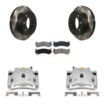 Rear Brake Caliper Drill Slot Rotors Semi-Metallic Pad Kit For Chevrolet GMC Sierra 2500 KCD-100624S