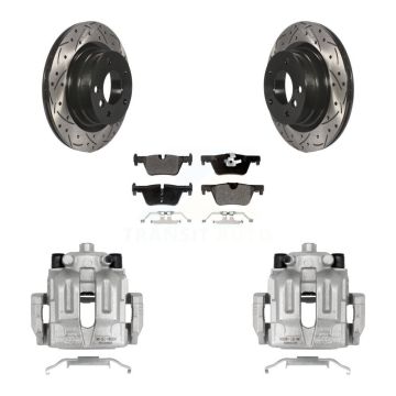 Rear Disc Brake Coated Caliper Drilled Slotted Rotors Semi-Metallic Pad Kit For BMW 328i KCD-100625P