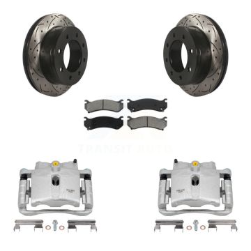 Rear Brake Caliper Drill Slot Rotors Semi-Metallic Pad Kit For GMC Chevrolet Sierra 2500 KCD-100625S