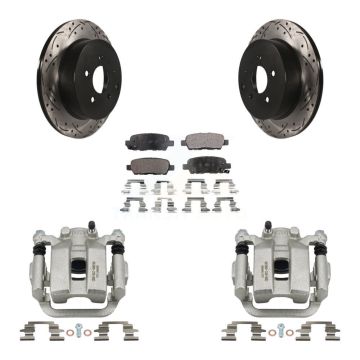 Rear Brake Coated Caliper Drill Slot Rotor Semi-Metallic Pad Kit For Nissan Murano Quest KCD-100626P