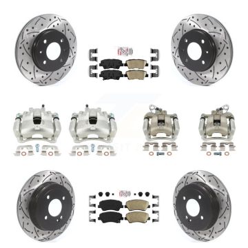 Front Rear Disc Brake Coated Caliper Drill Slot Rotor Ceramic Pad Kit (10Pc) For Kia Rio KCD-100628N