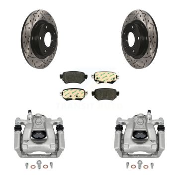 Rear Brake Coated Caliper Drilled Slot Rotor Semi-Metallic Pad Kit For 2016-2021 Mazda 6 KCD-100628P