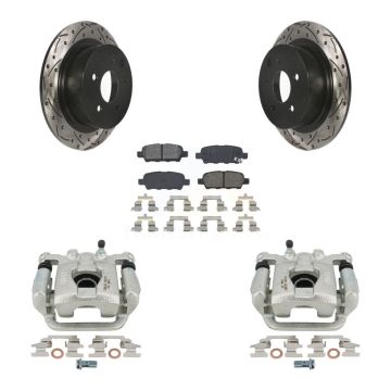 Rear Brake Coat Caliper Drill Slot Rotors Semi-Metallic Pad Kit For Nissan Altima Maxima KCD-100628S