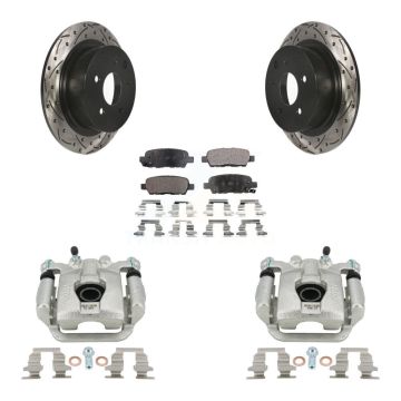 Rear Disc Brake Coated Caliper Drilled Slot Rotor Ceramic Pad Kit For Nissan Sentra Juke KCD-100629T