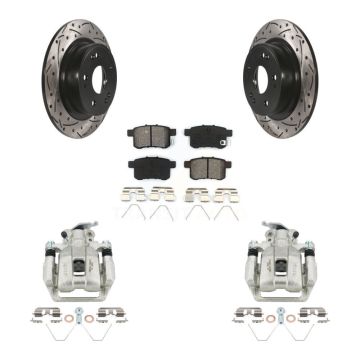 Rear Brake Caliper Drill Slotted Rotors Semi-Metallic Pad Kit For Honda Accord Acura TSX KCD-100630S