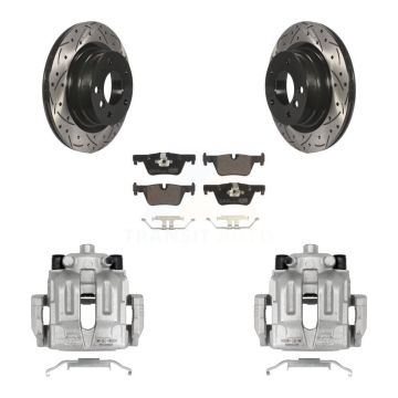 Rear Disc Brake Coated Caliper Drilled Slotted Rotors And Ceramic Pads Kit For BMW 328i KCD-100630T