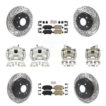 Front Rear Disc Brake Coated Caliper Drill Slot Rotor Ceramic Pad Kit (10Pc) For Kia Rio KCD-100631N