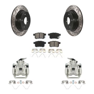 Rear Disc Brake Coated Caliper Drilled Slot Rotor Semi-Metallic Pad Kit For Honda Accord KCD-100631S