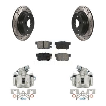 Rear Brake Coated Caliper Drill Slot Rotor Semi-Metallic Pad Kit For 2016-2018 Acura ILX KCD-100632S