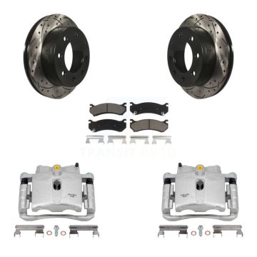 Rear Brake Caliper Drill Slot Rotors Ceramic Pad Kit For Chevrolet GMC Sierra 2500 HD H2 KCD-100633C