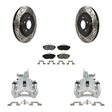 Rear Disc Brake Coated Caliper Drilled Slot Rotor Semi-Metallic Pad Kit For Ford Mustang KCD-100633S