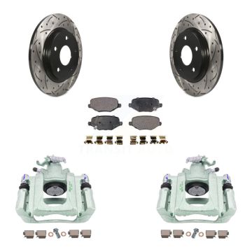 Rear Disc Brake Coated Caliper Drilled Slotted Rotor & Semi-Metallic Pad Kit For Ram C/V KCD-100634P