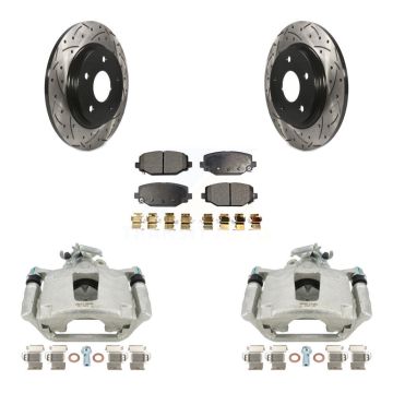 Rear Brake Coated Caliper Drill Slot Rotor Semi-Metallic Pad Kit For Dodge Grand Caravan KCD-100636P