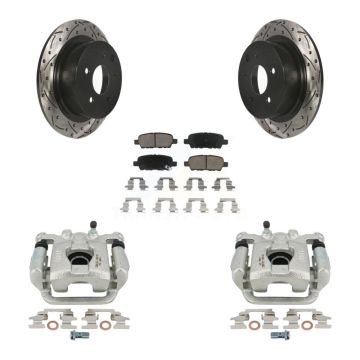 Rear Disc Brake Coated Caliper Drill Slot Rotor Ceramic Pad Kit For Nissan Altima Maxima KCD-100637C