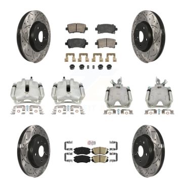Front Rear Brake Coat Caliper Drill Slot Rotor Ceramic Pad Kit (10Pc) For Buick LaCrosse KCD-100637N