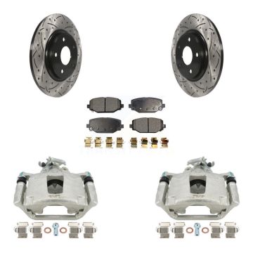 Rear Brake Coated Caliper Drill Slot Rotor Semi-Metallic Pad Kit For Dodge Grand Caravan KCD-100637P