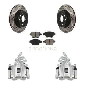 Rear Brake Coated Caliper Drill Slotted Rotor Semi-Metallic Pad Kit For Volkswagen Jetta KCD-100637S