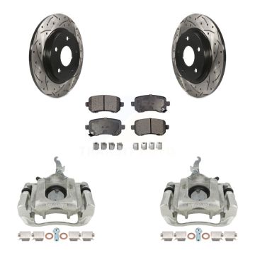 Rear Brake Caliper Drill Slotted Rotor Semi-Metallic Pad Kit For 2009-2011 Dodge Journey KCD-100638P