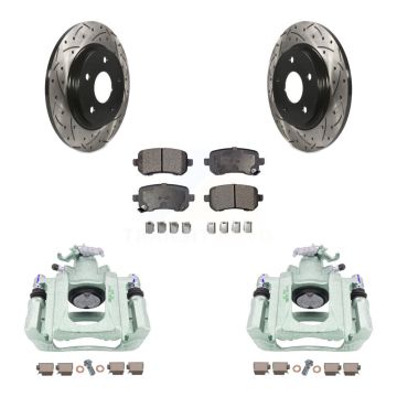Rear Brake Caliper Drilled Slot Rotor Ceramic Pad Kit For Dodge Grand Caravan Chrysler & KCD-100638T