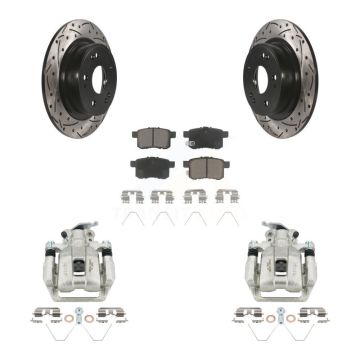 Rear Brake Coated Caliper Drill Slotted Rotor Ceramic Pad Kit For Honda Accord Acura TSX KCD-100639C