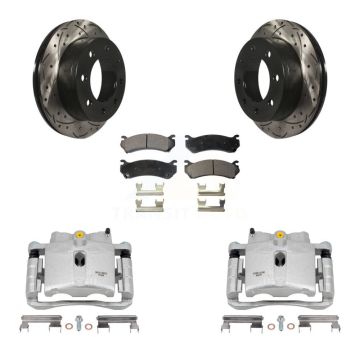 Rear Brake Caliper Drill Slot Rotors Semi-Metallic Pad Kit For Chevrolet GMC Sierra 2500 KCD-100639P