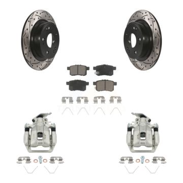 Rear Disc Brake Coated Caliper Drilled Slotted Rotors & Ceramic Pad Kit For Honda Accord KCD-100640C