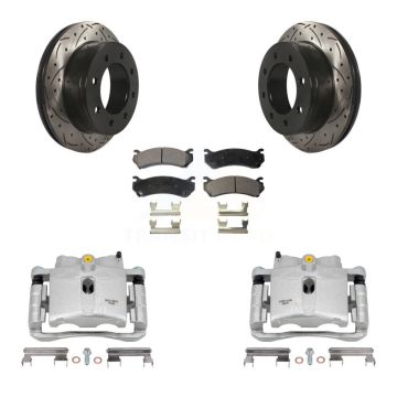 Rear Brake Caliper Drill Slot Rotors Semi-Metallic Pad Kit For GMC Chevrolet Sierra 2500 KCD-100640P