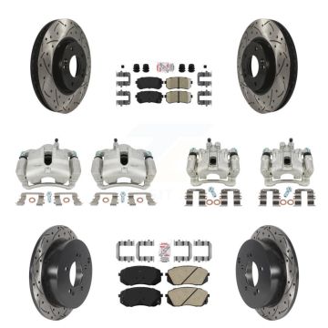 Front Rear Brake Caliper Drill Slot Rotors Ceramic Pad Kit (10Pc) For Hyundai Tucson Kia KCD-100641N